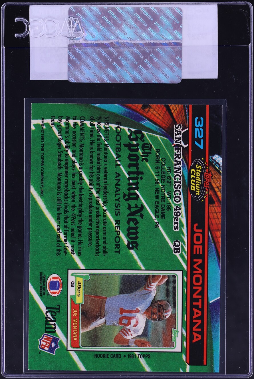 1991 Stadium Club Football Joe Montana #327 CGC AUTH