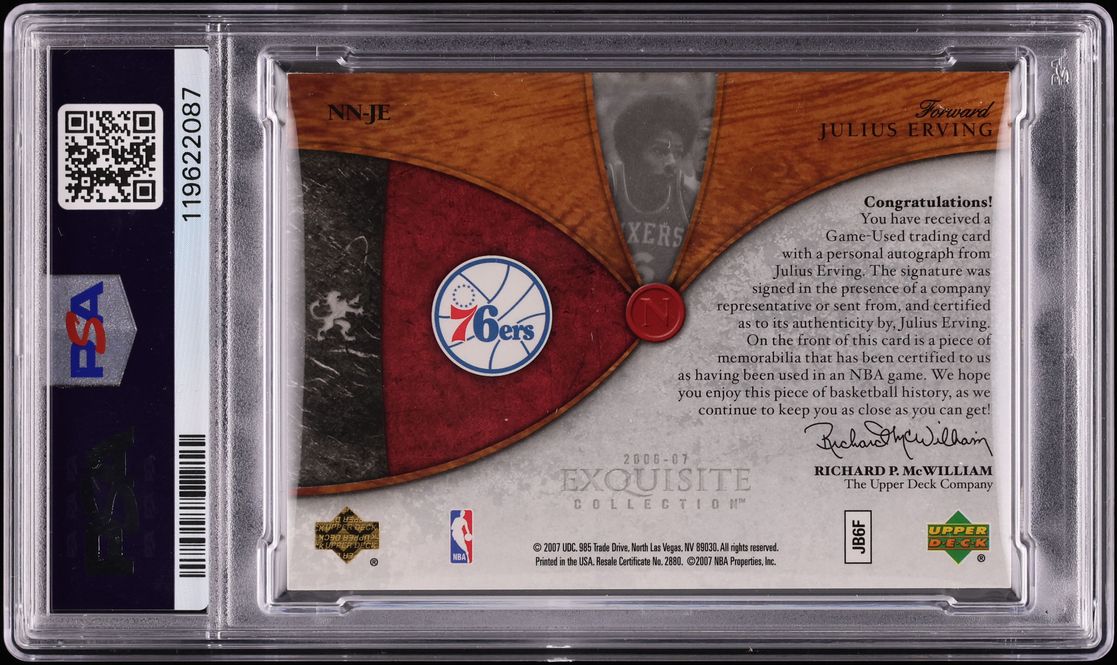 2006 Exquisite Collection Noble Nameplates Julius Erving PATCH AUTO DNA 9 /25 #NN-JE PSA 8 - Photo 2