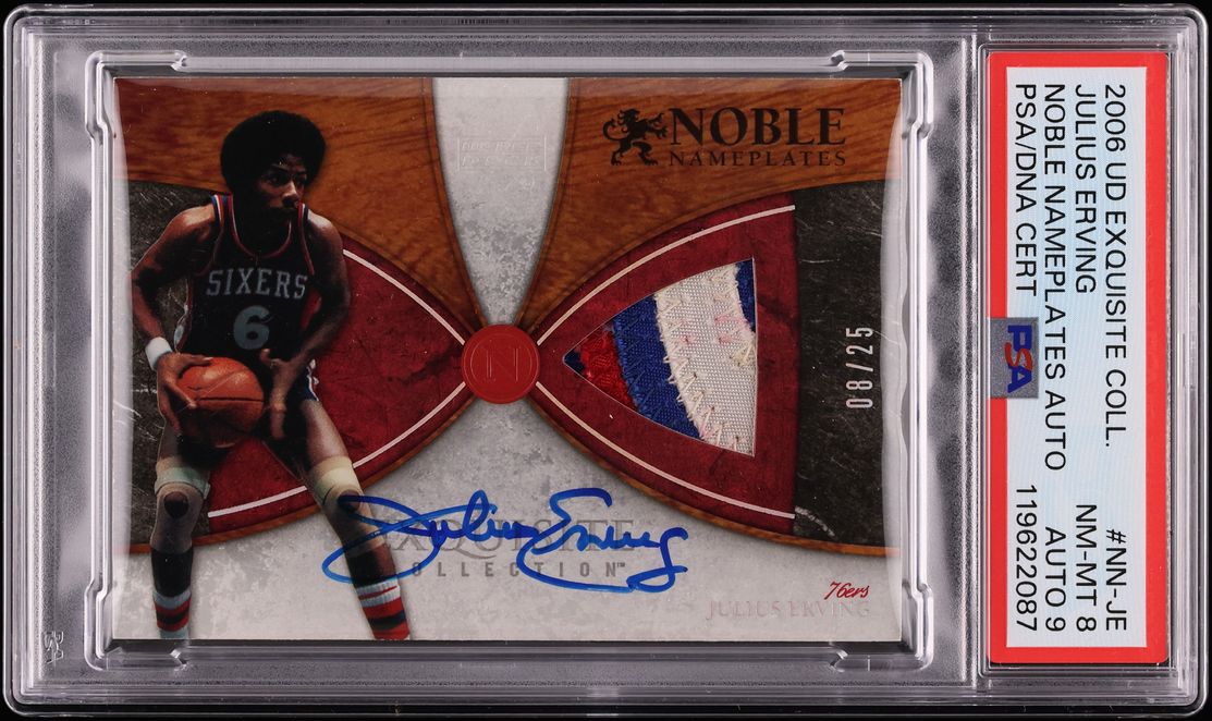 2006 Exquisite Collection Noble Nameplates Julius Erving PATCH AUTO DNA 9 /25 #NN-JE PSA 8 - Photo 1