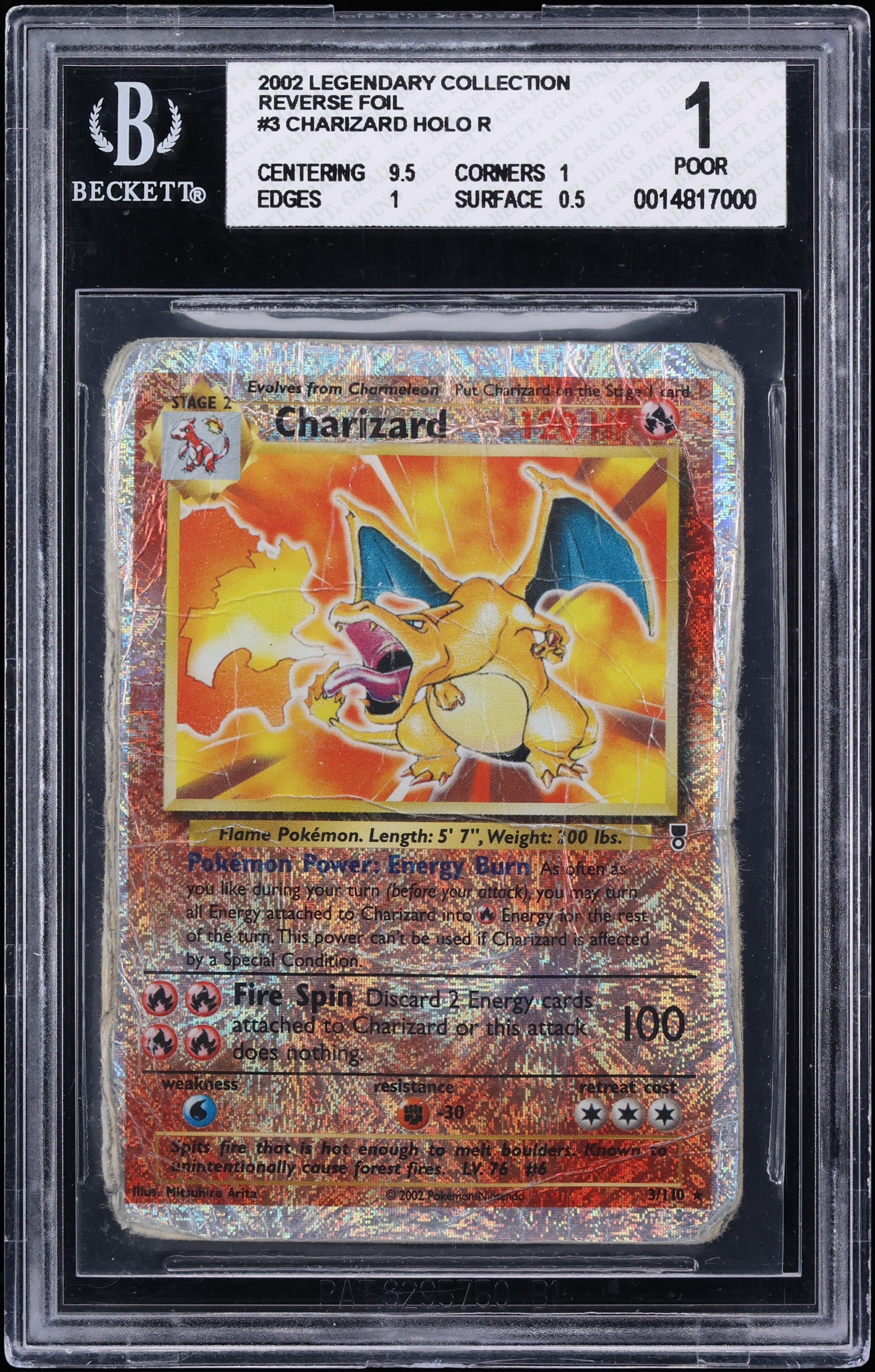 2002 Pokemon Legendary Collection Reverse Holo Charizard #3 BGS 1 PR