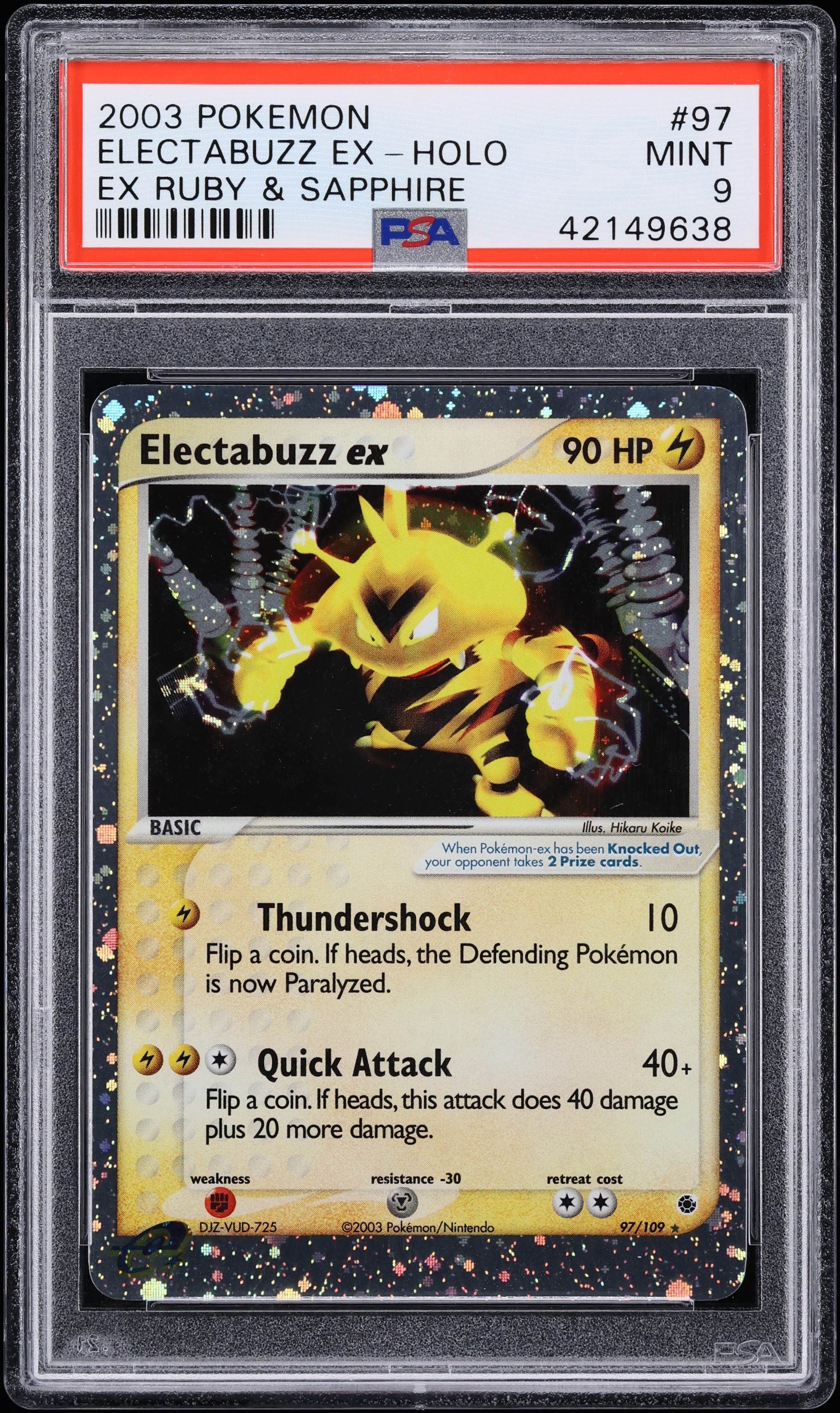 2003 Pokemon EX Ruby & Sapphire Holo Electabuzz Ex #97 PSA 9 MINT
