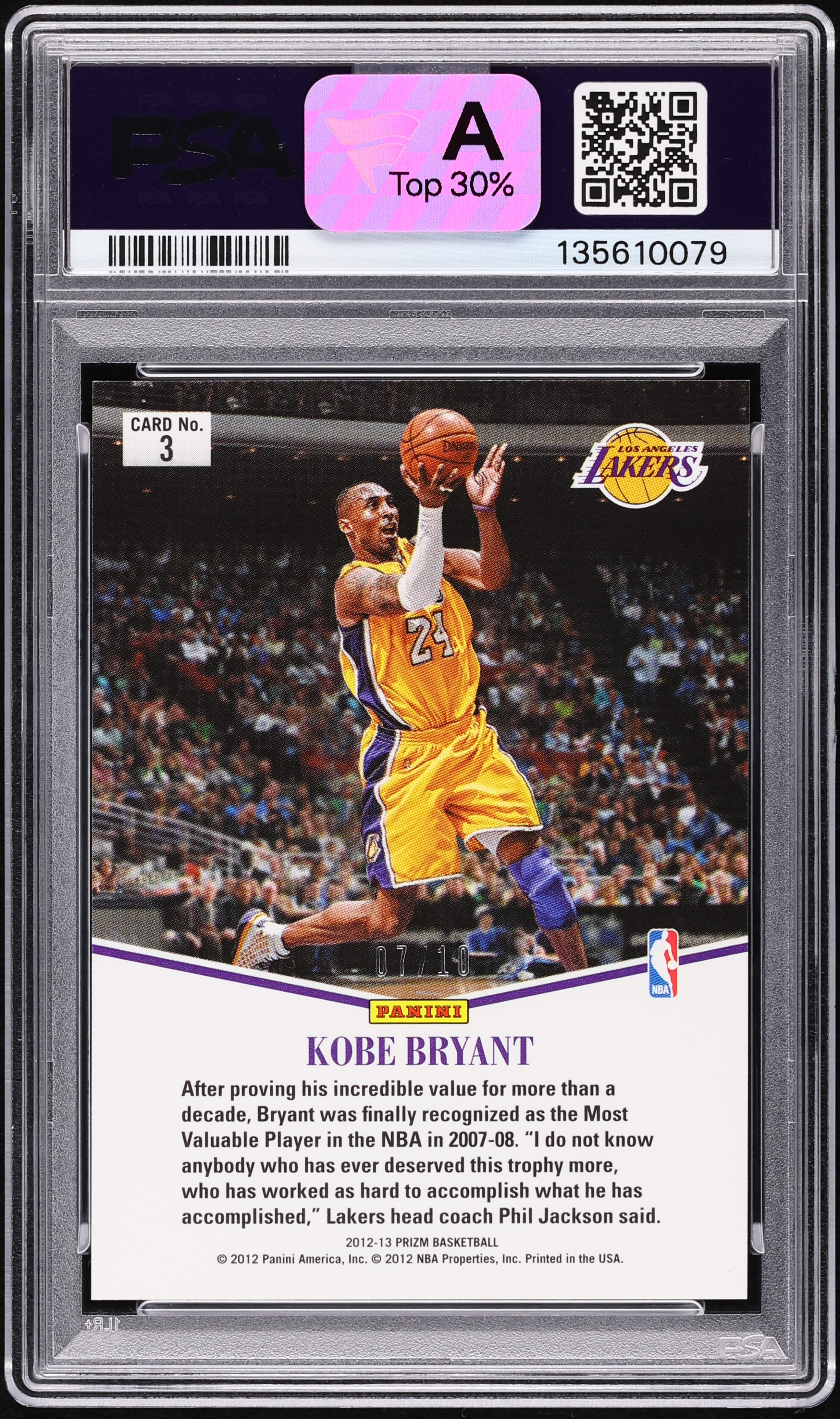 2012 Panini Prizm Most Valuable Players Gold Kobe Bryant /10 #3