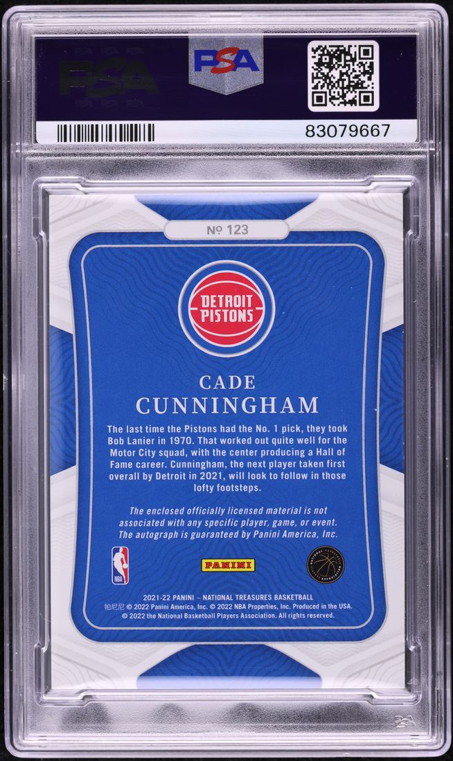 2021 National Treasures Cade Cunningham ROOKIE PATCH AUTO /99 #123 PSA 10 GEM