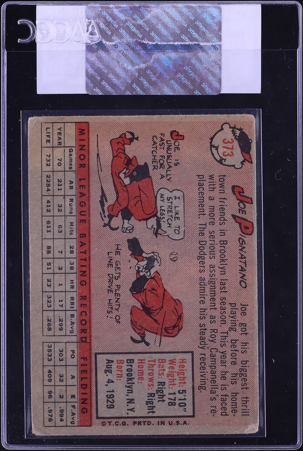 1958 Topps Joe Pignatano #373 CGC AUTH