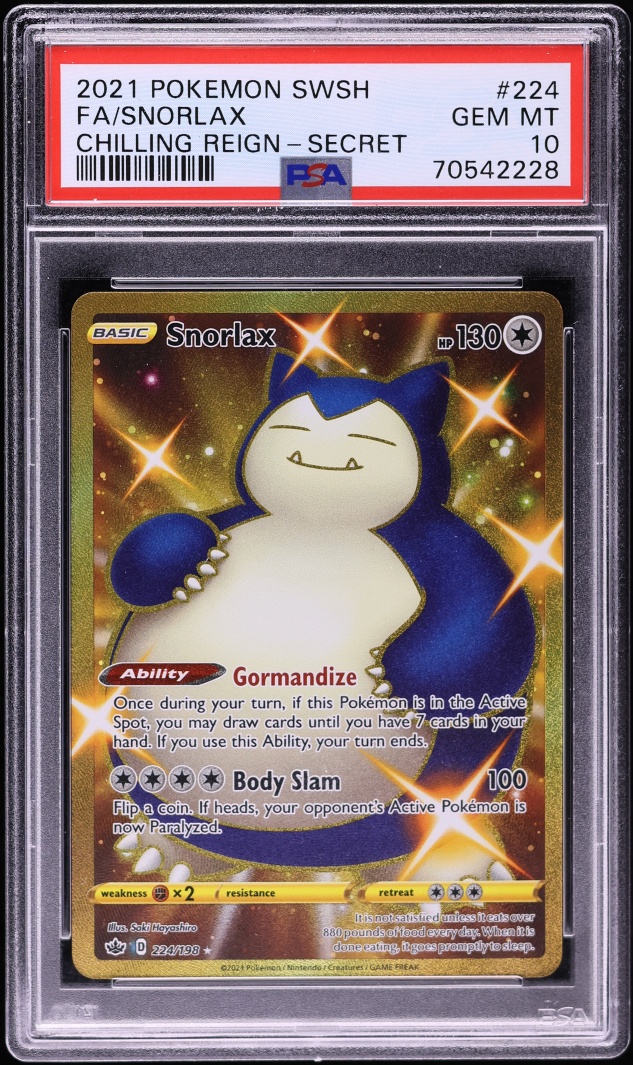 2021 Pokemon Sword & Shield Chilling Reign Gold Rare Snorlax #224 PSA 10 GEM MINT