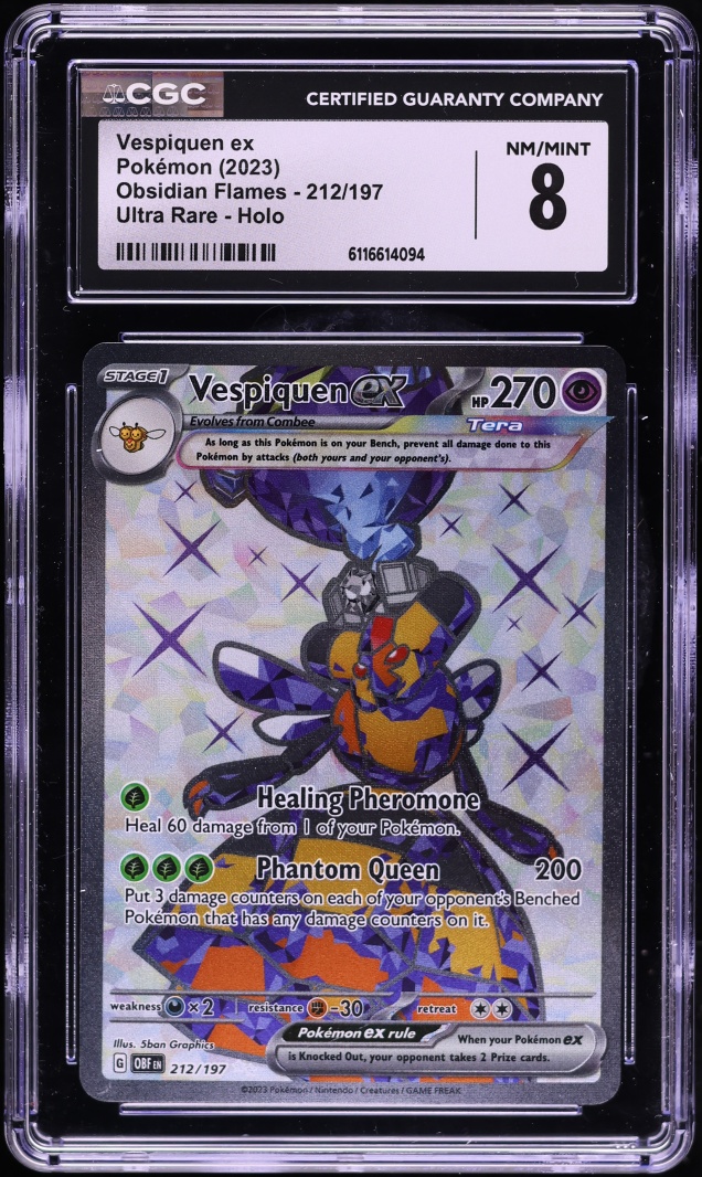 2023 Pokemon Scarlet & Violet Obsidian Flames Full Art Vespiquen Ex #212 CGC 8 NM-MT