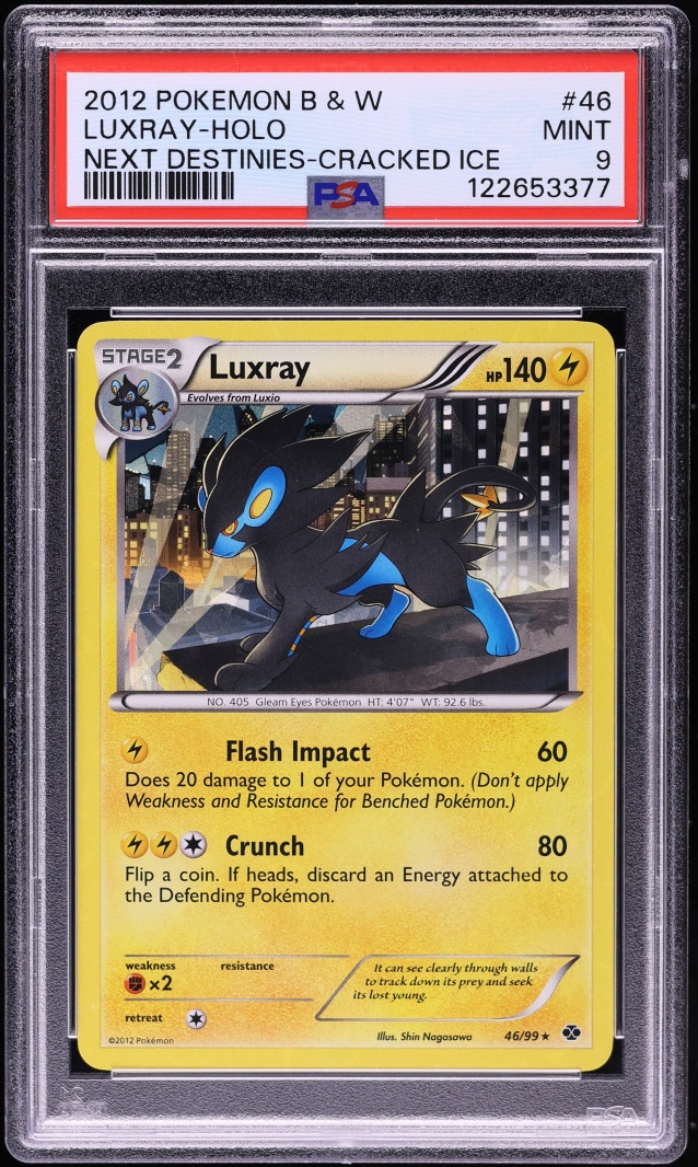 2012 Pokemon Black & White Next Destinies Cracked Ice Holo Luxray #46 PSA 9 MINT