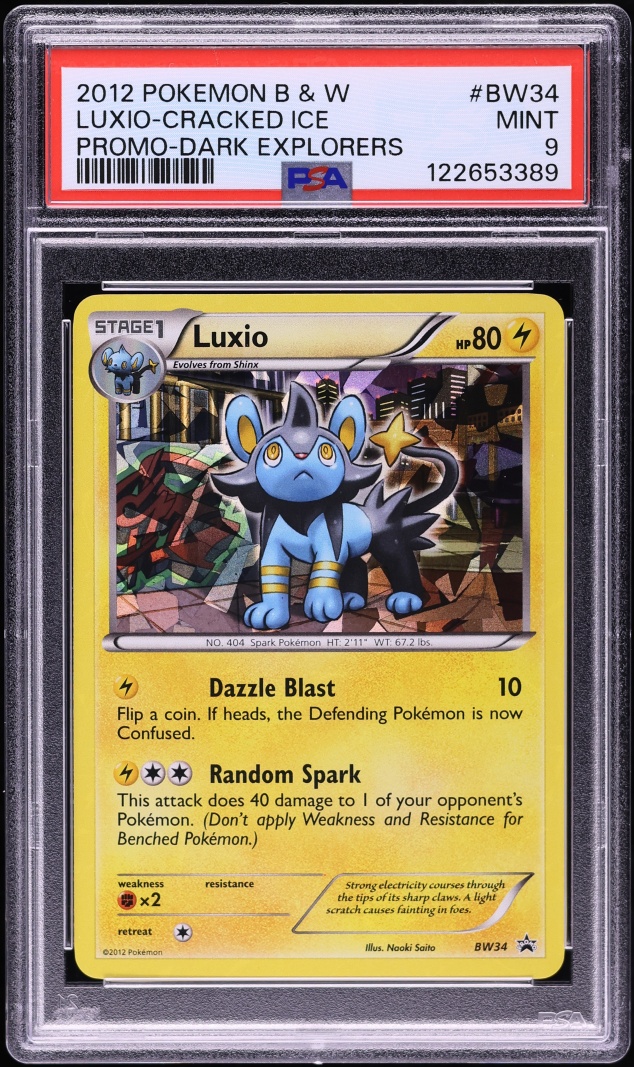 2012 Pokemon Black & White Promo Dark Explorers Cracked Ice Holo Luxio #BW34 PSA 9 MINT
