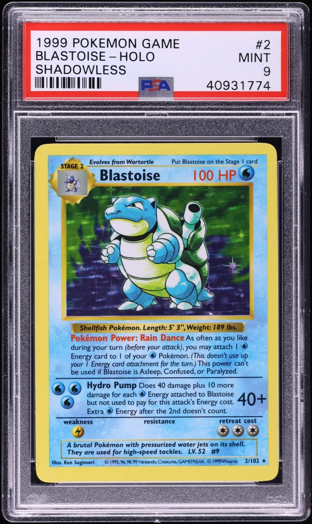 1999 Pokemon Base Set Shadowless Holo Blastoise #2 PSA 9 MINT