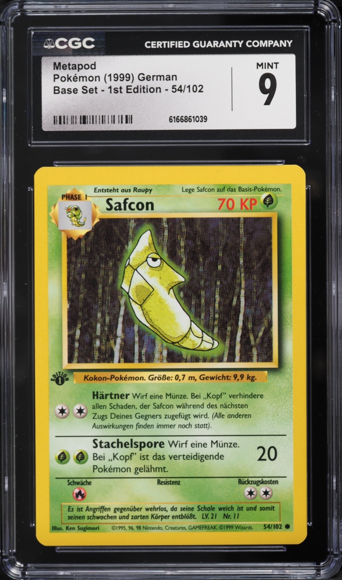 1999 Pokemon German Base Set 1st Edition Metapod #54 CGC 9 MINT