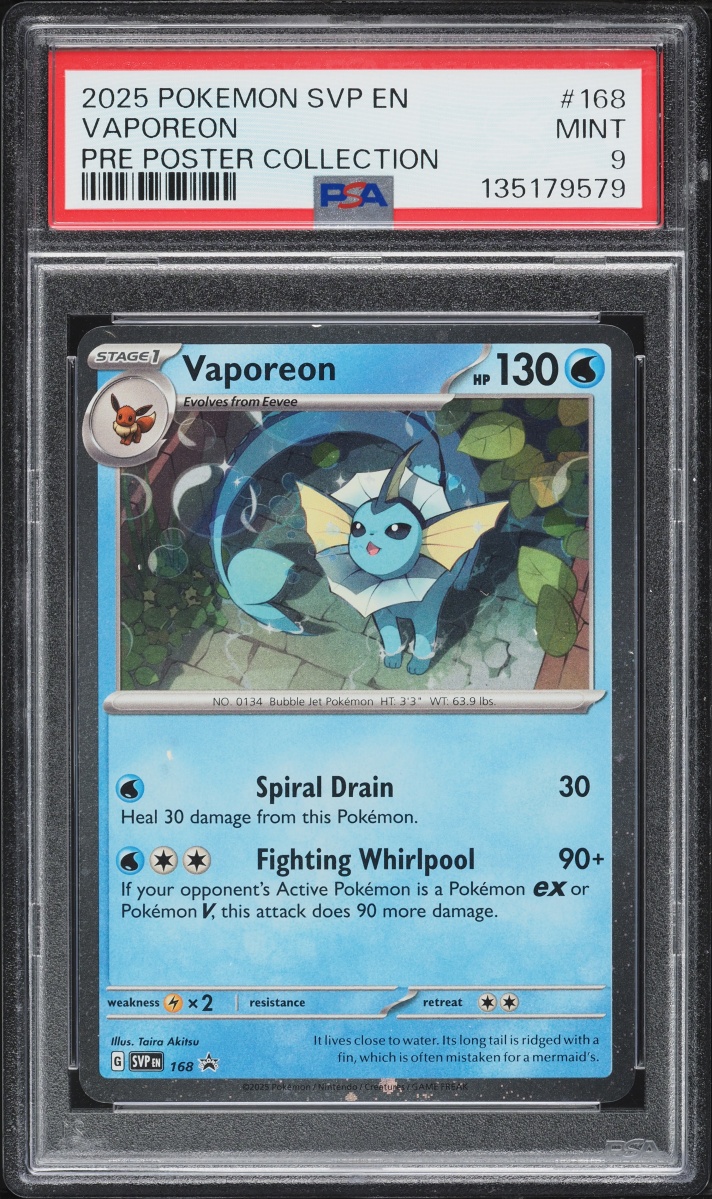 2025 Pokemon Scarlet & Violet Promo Prismatic Evolution Poster Vaporeon #168 PSA 9 MINT