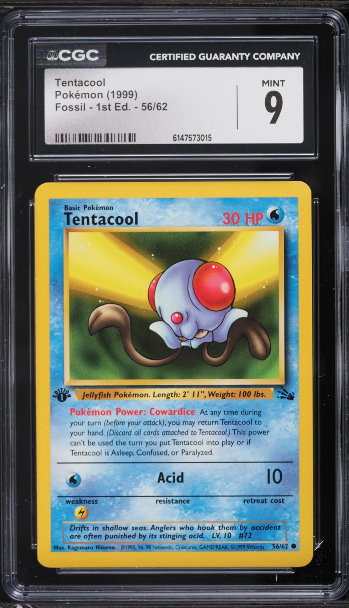 1999 Pokemon Fossil 1st Edition Tentacool #56 CGC 9 MINT