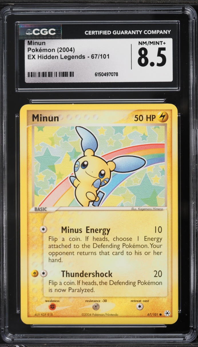 2004 Pokemon EX Hidden Legends Minun #67 CGC 8.5 NM-MT+