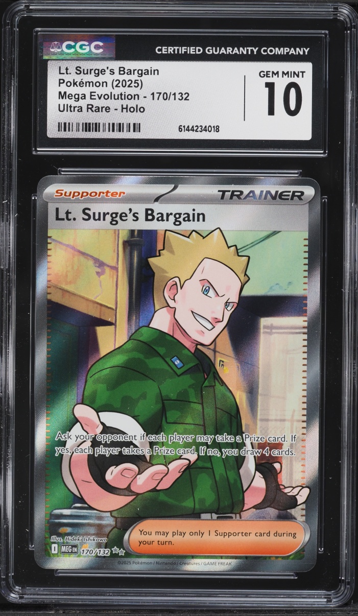 2025 Pokemon Mega Evolution Full Art Lt. Surge's Bargain #170 CGC 10 GEM MINT
