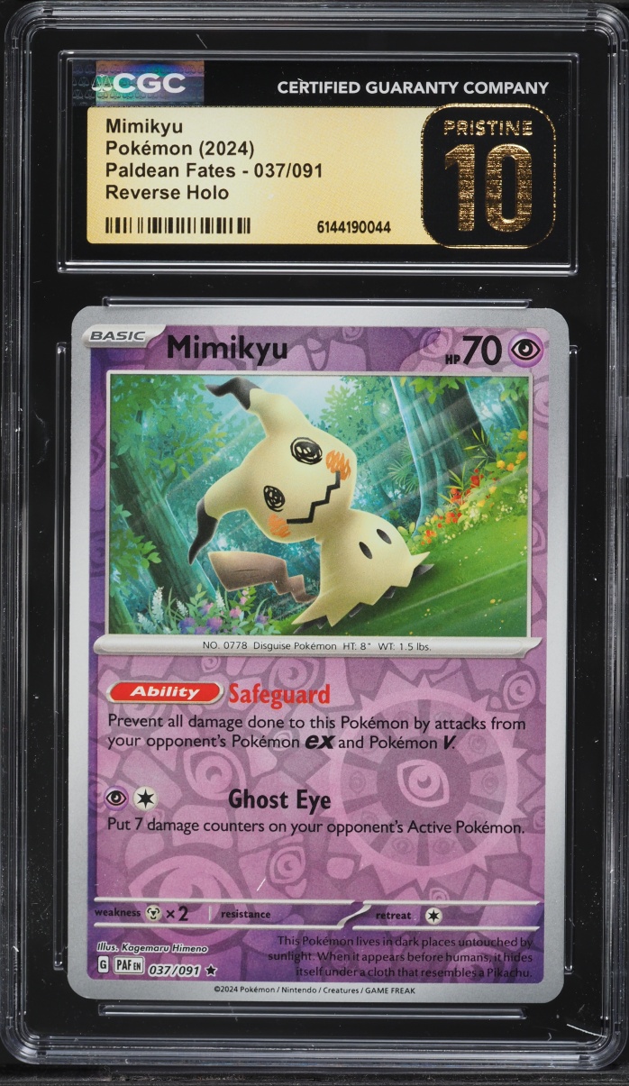 2024 Pokemon Scarlet & Violet Paldean Fates Reverse Holo Mimikyu #037 CGC 10 PRISTINE