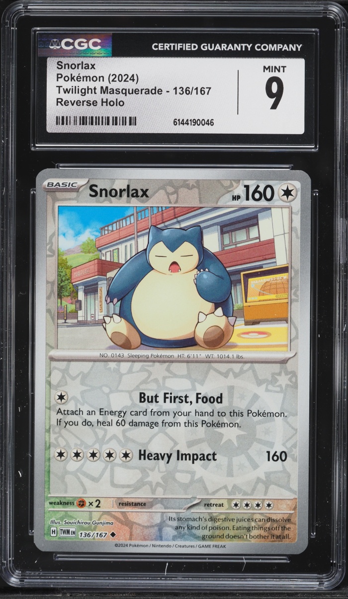 2024 Pokemon Scarlet & Violet Twilight Masquerade Reverse Holo Snorlax #136 CGC 9 MINT