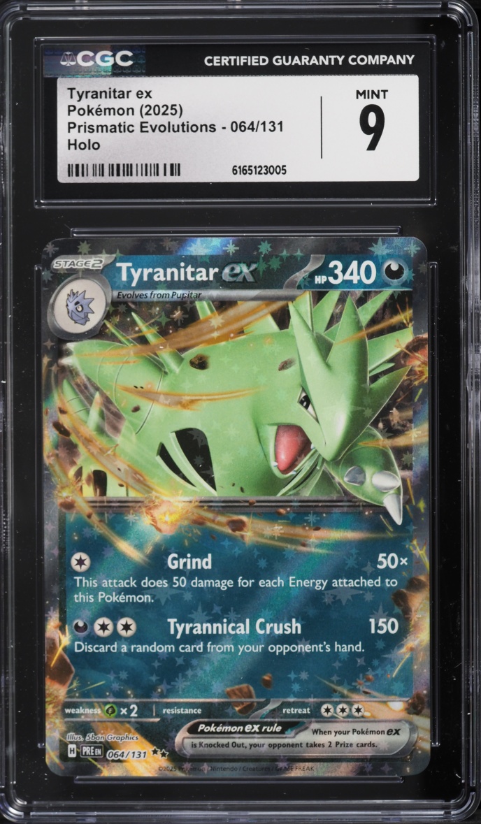 2025 Pokemon Scarlet & Violet Prismatic Evolutions Holo Tyranitar Ex #64 CGC 9 MINT