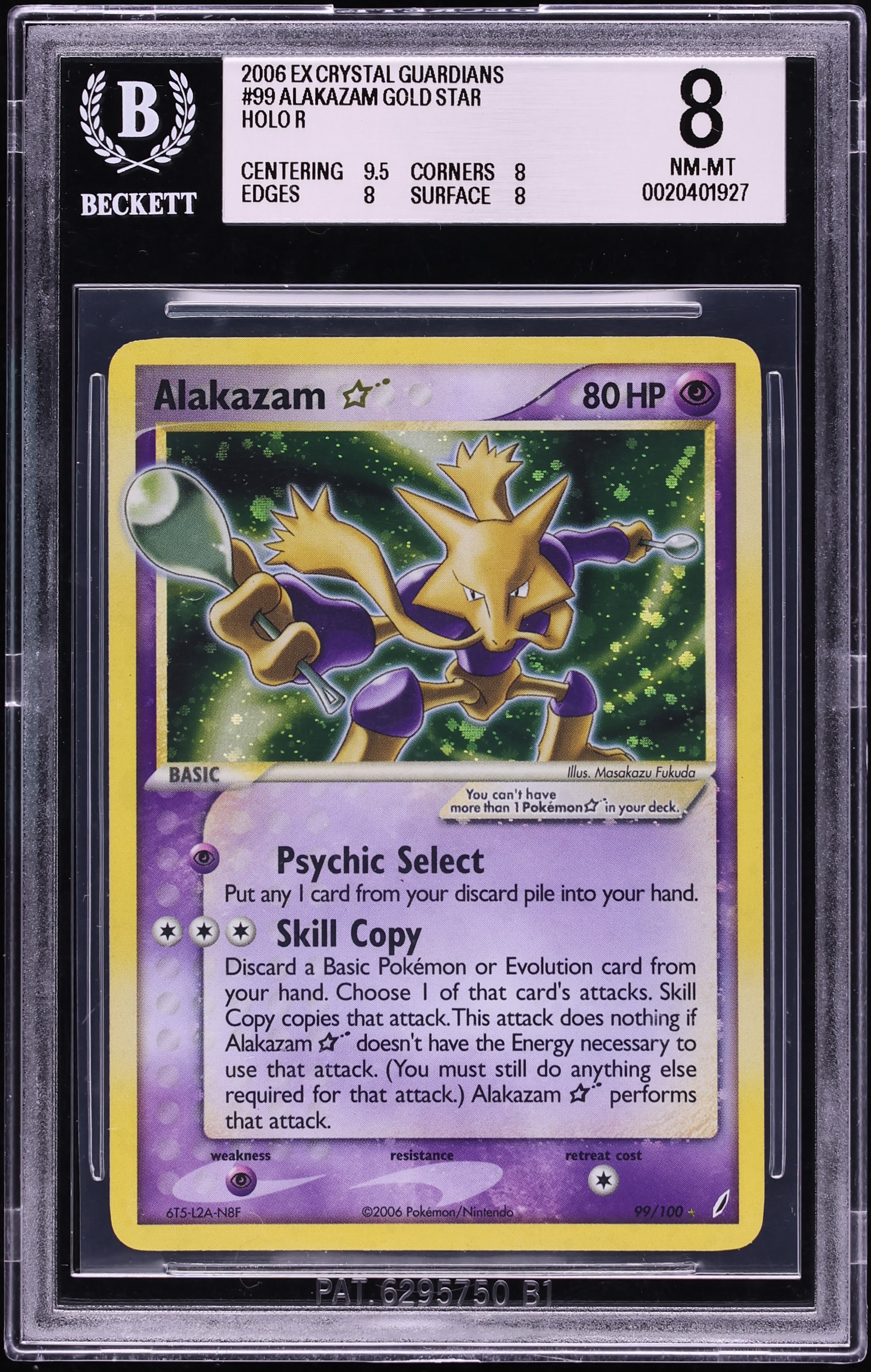 2006 Pokemon EX Crystal Guardians Holo Alakazam Gold Star #99 BGS 8 NM-MT