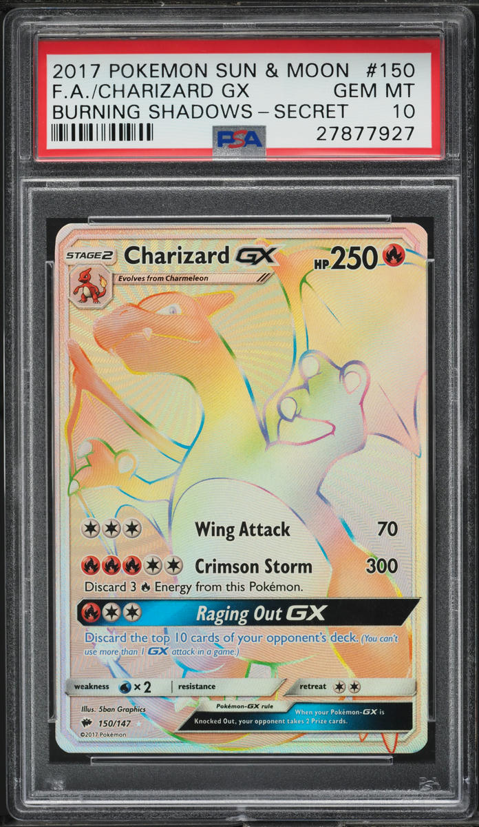 2017 Pokemon Sun & Moon Burning Shadows Hyper Rare Charizard GX #150 PSA 10 GEM