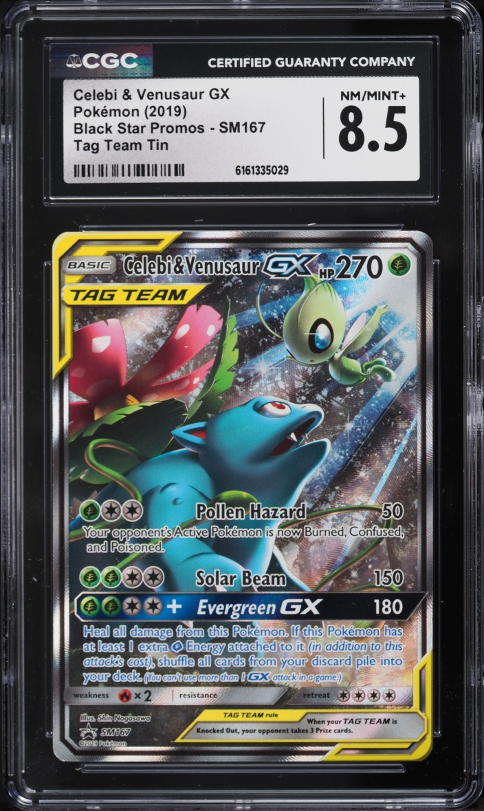 2019 Pokemon Sun & Moon Promo Tag Team Tin Alt Art Celebi & Venusaur GX #SM167 CGC 8.5 NM-MT+
