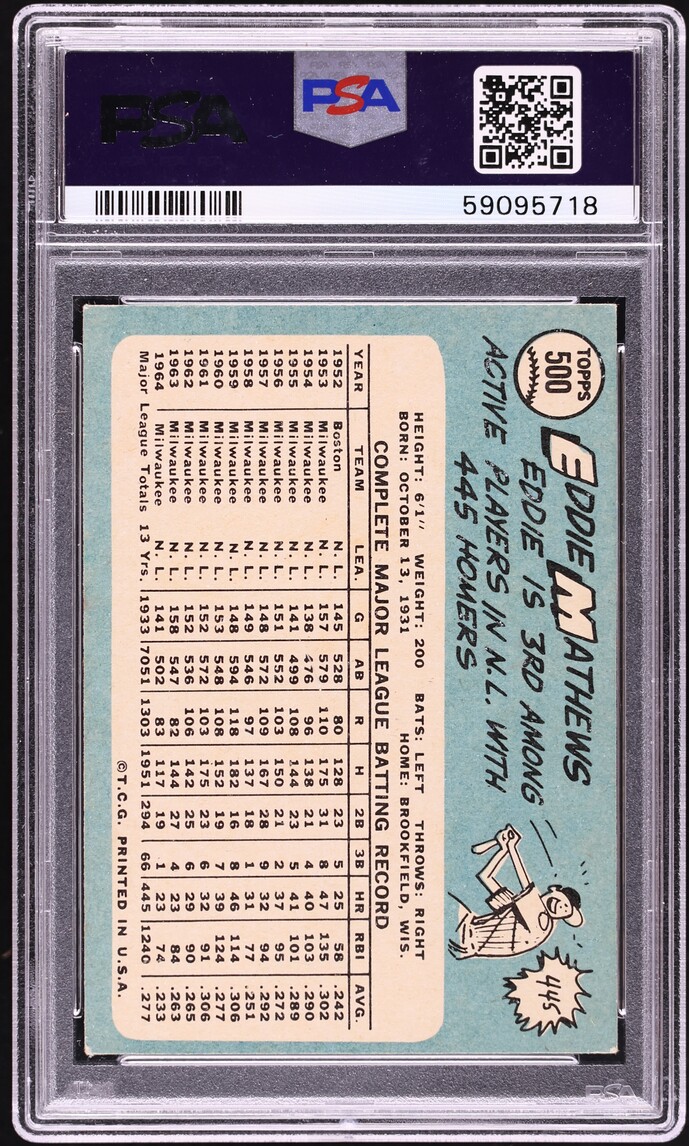 1965 Topps Eddie Mathews #500 PSA 4 VGEX