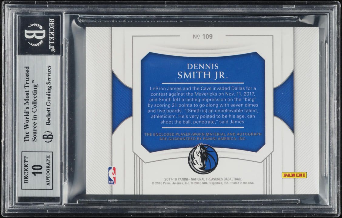 2017 National Treasures Bronze Dennis Smith Jr. ROOKIE PATCH AUTO /25 #109 BGS 9 MINT