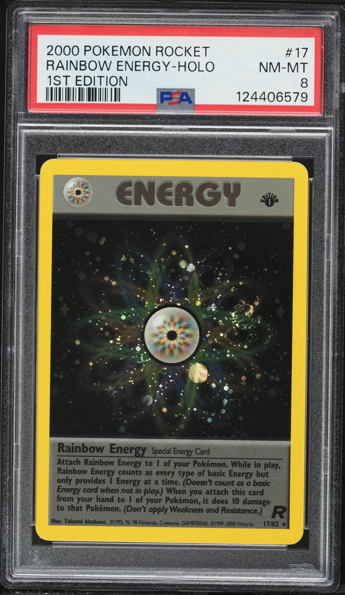 2000 Pokemon Team Rocket 1st Edition Holo Rainbow Energy #17 PSA 8 NM-MT