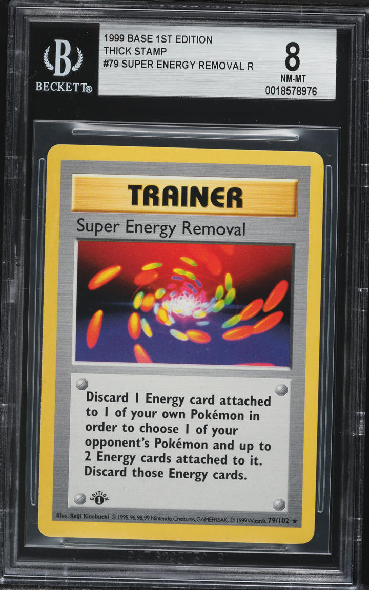 1999 Pokemon Base Set 1st Edition Thick Stamp Super Energy Removal #79 BGS 8 NM-MT