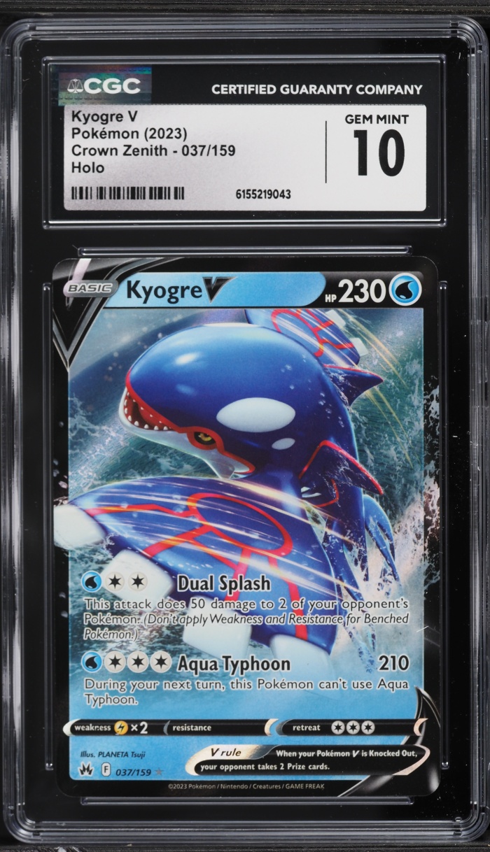 2023 Pokemon Sword & Shield Crown Zenith Holo Kyogre V #37 CGC 10 GEM MINT