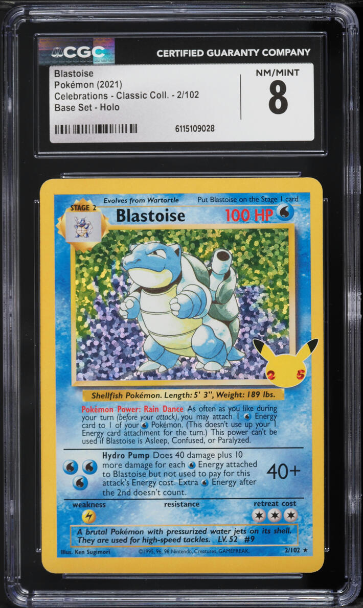 2021 Pokemon Sword & Shield Celebrations Classic Collection Holo Blastoise #2 CGC 8 NM-MT