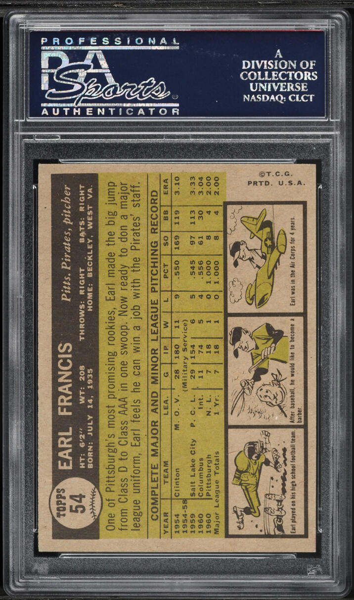 1961 Topps Earl Francis ROOKIE #54 PSA 7 NRMT