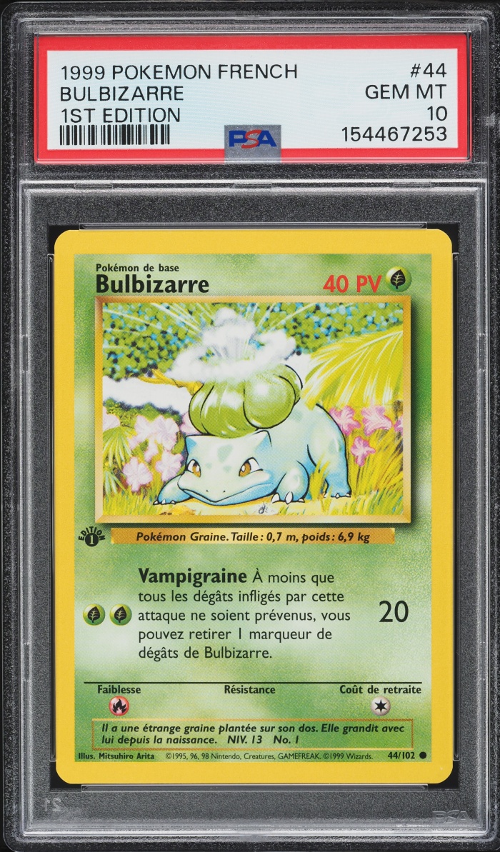 1999 Pokemon French Base Set 1st Edition Bulbasaur #44 PSA 10 GEM MINT