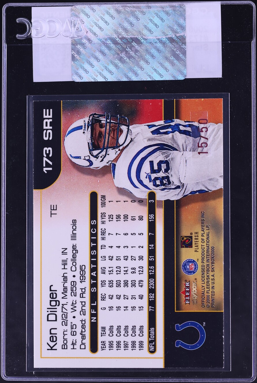 2000 Skybox Star Rubies Extreme Ken Dilger /50 #173SRE CGC AUTH - Photo 2