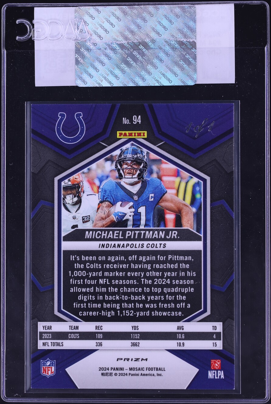 2024 Panini Mosaic Choice Nebula Michael Pittman Jr. 1/1 #94 CGC AUTH - Photo 2