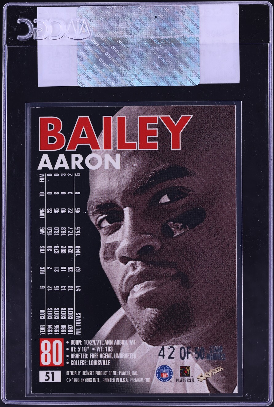1998 SkyBox Premium Star Rubies Aaron Bailey /50 #51 CGC AUTH - Photo 2