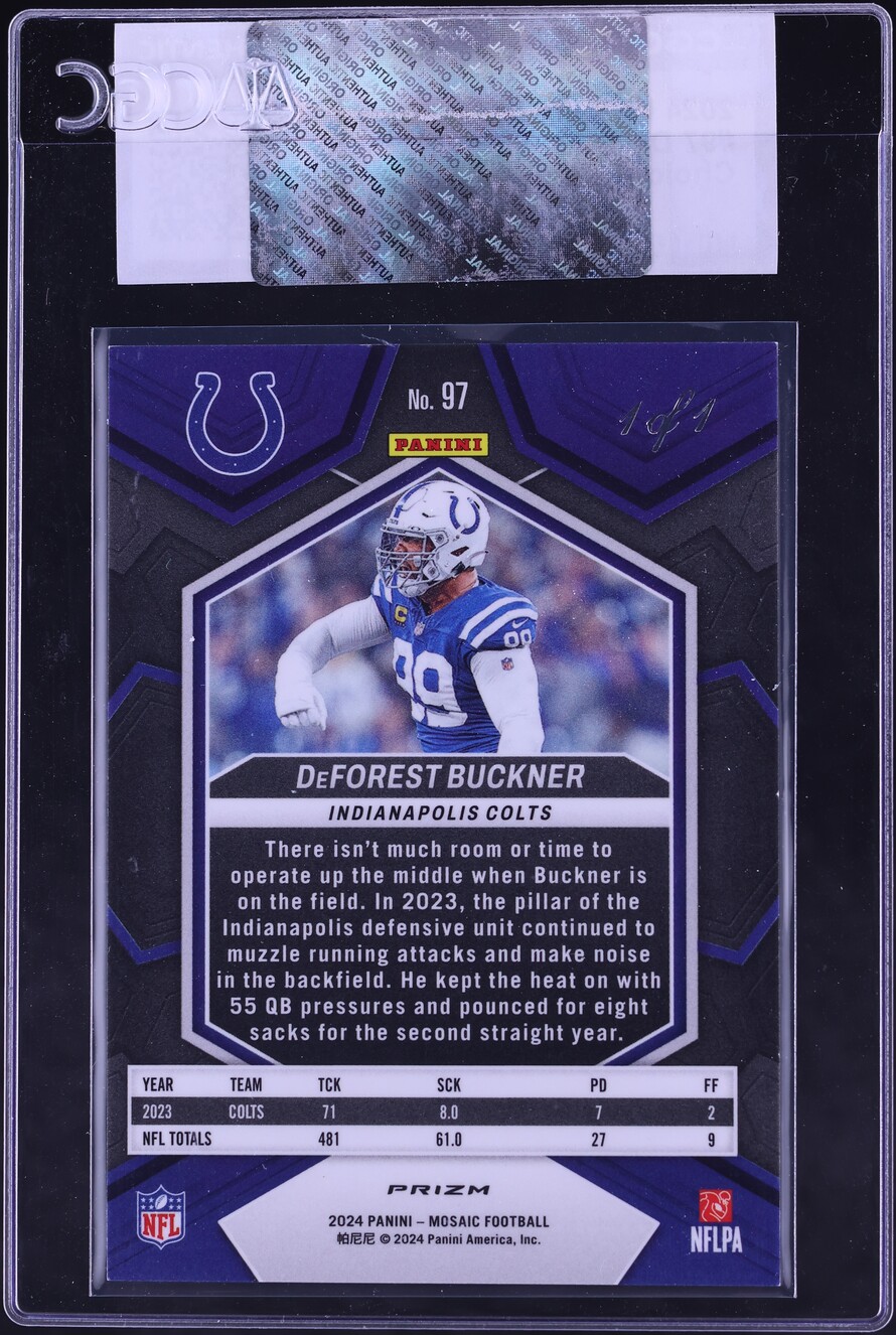 2024 Panini Mosaic Choice Nebula DeForest Buckner 1/1 #97 CGC AUTH - Photo 2