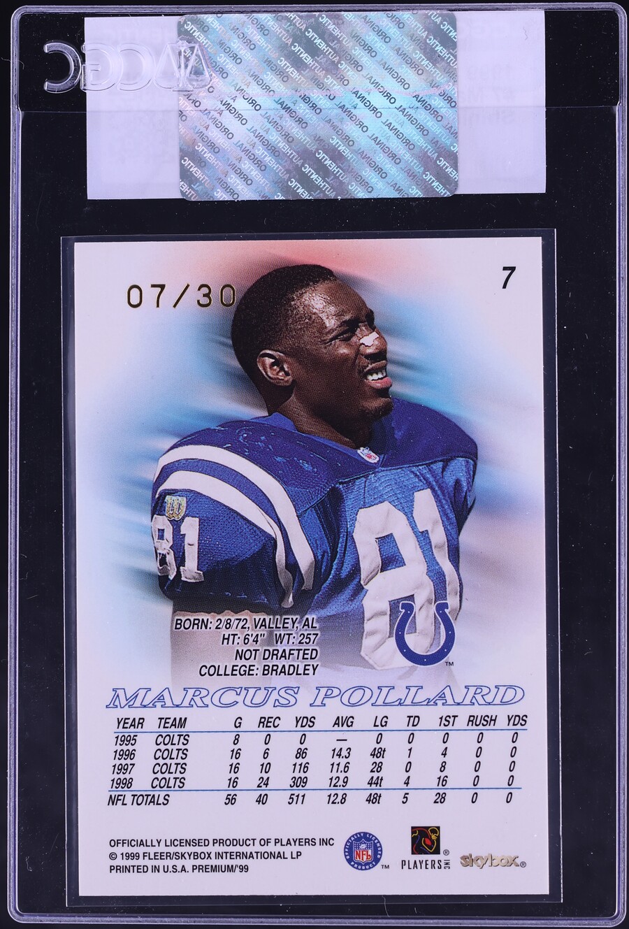 1999 Skybox Premium Shining Star Rubies Marcus Pollard /30 #7 CGC AUTH - Photo 2