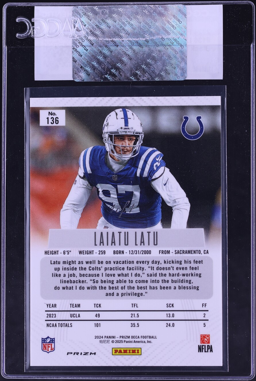 2024 Panini Prizm Deca Black Shimmer FOTL Laiatu Latu ROOKIE 1/1 #136 CGC AUTH - Photo 2