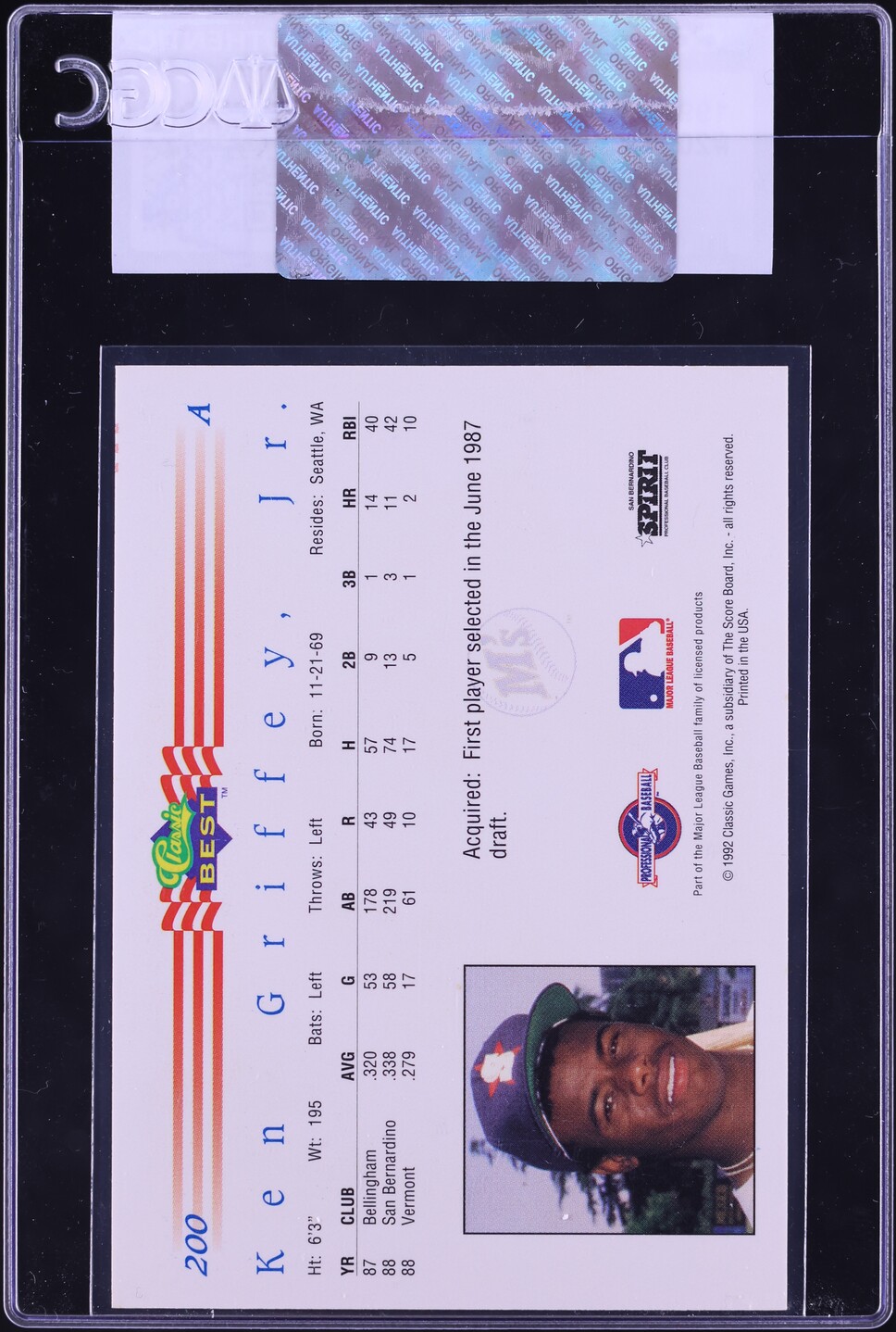 1992 Classic Best Ken Griffey Jr. #200 CGC AUTH