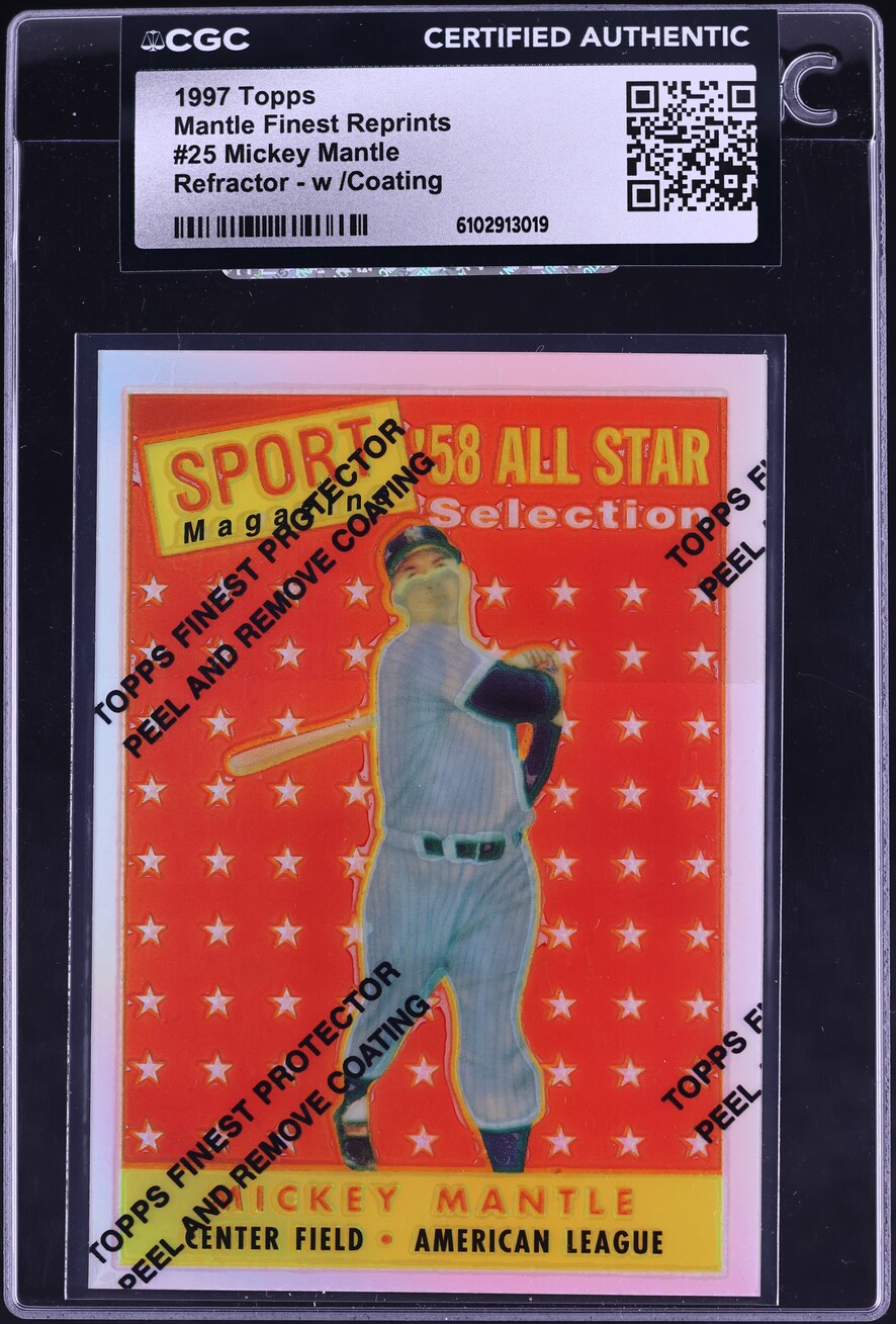1997 Topps Mantle Finest Reprints Refractor w/Coating Mickey Mantle #25 CGC AUTH