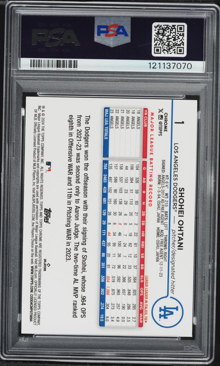 2024 Topps Chrome Blue Sonar Refractor Shohei Ohtani /125 #1 PSA 10 GEM MINT