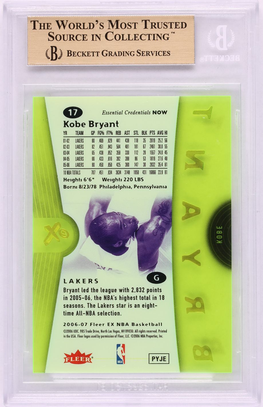 2006 Fleer E-X Essential Credentials Now Kobe Bryant 17/17 #17 BGS 9.5 GEM MINT