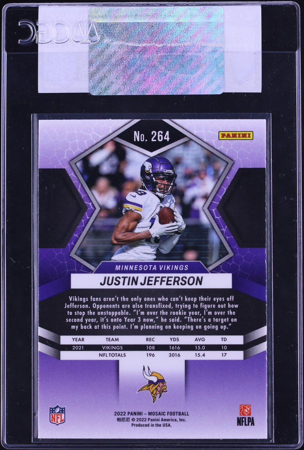 2022 Panini Mosaic Justin Jefferson #264 CGC AUTH