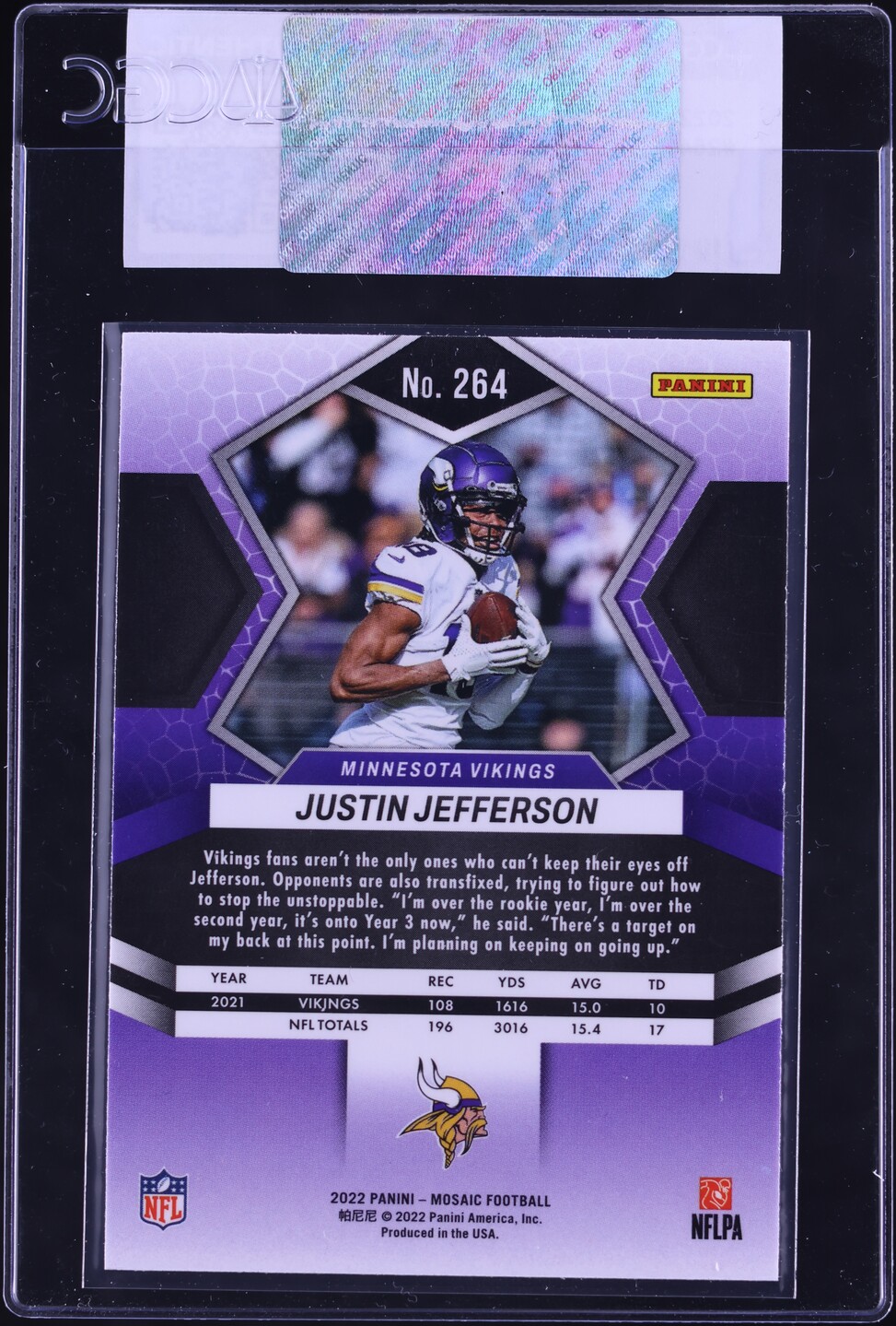 2022 Panini Mosaic Justin Jefferson #264 CGC AUTH