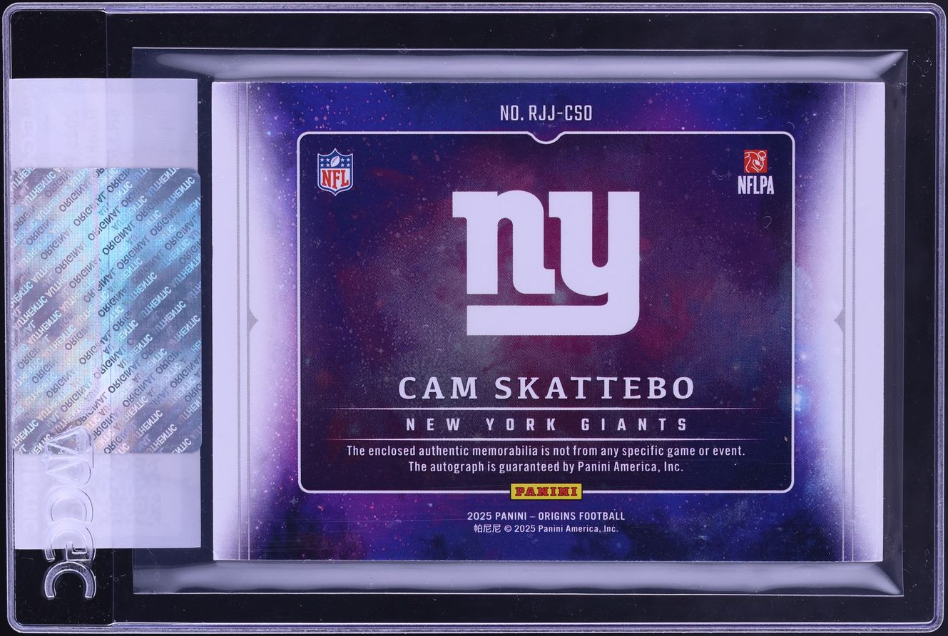 2025 Panini Origins Jumbo Jersey Cam Skattebo ROOKIE PATCH AUTO #RJJ-CSO CGC AUTH