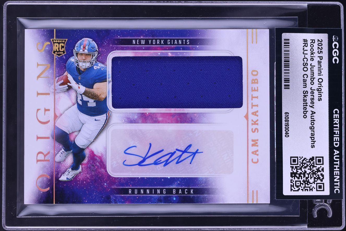 2025 Panini Origins Jumbo Jersey Cam Skattebo ROOKIE PATCH AUTO #RJJ-CSO CGC AUTH