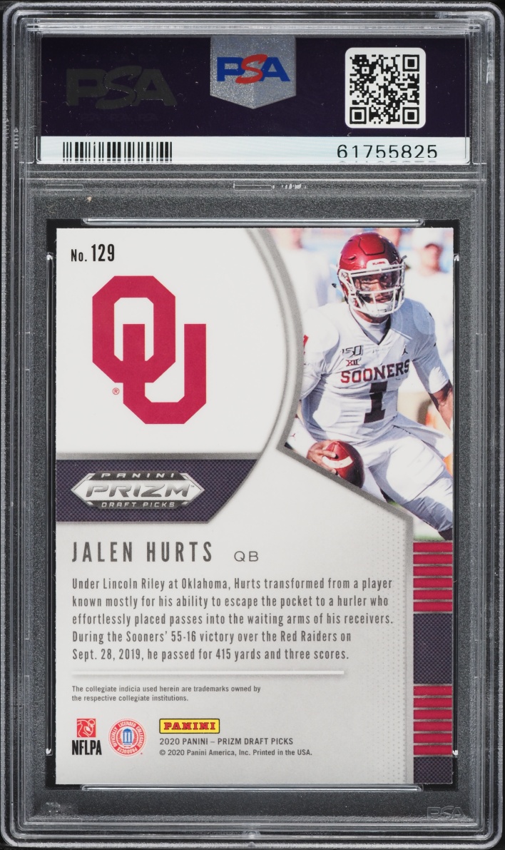 2020 Panini Prizm Draft Picks Jalen Hurts ROOKIE #129 PSA 10 GEM MINT