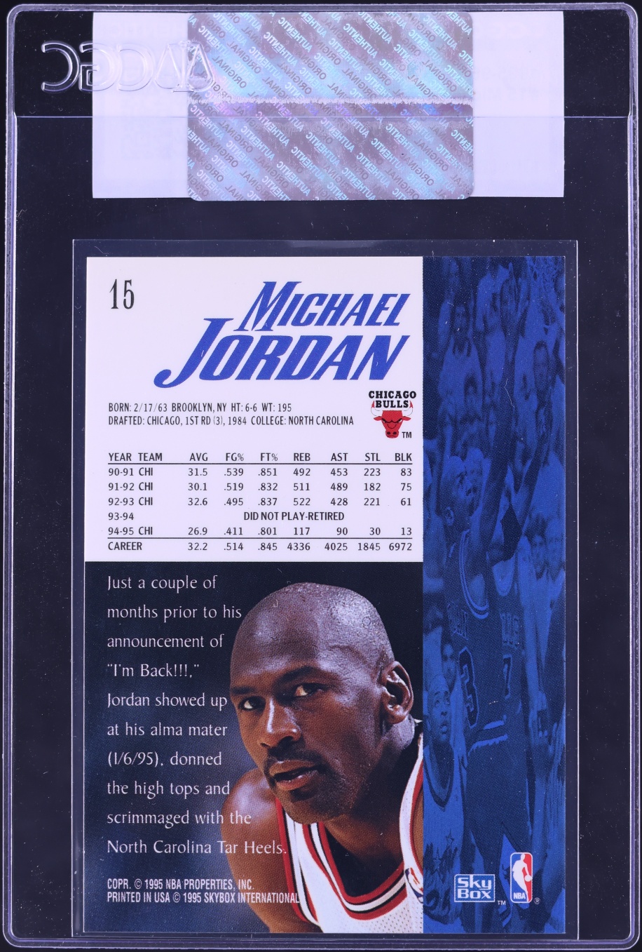 1995 SkyBox Premium Michael Jordan #15 CGC AUTH