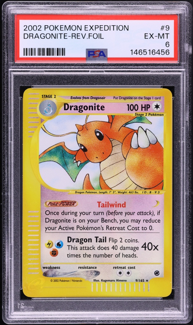 2002 Pokemon Expedition Reverse Holo Dragonite #9 PSA 6 EXMT