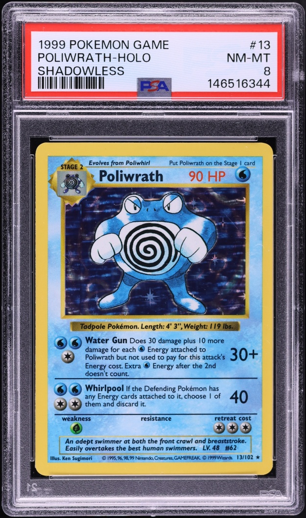1999 Pokemon Base Set Shadowless Holo Poliwrath #13 PSA 8 NM-MT